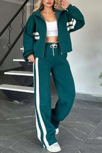 Women’s Zip Jacket And Pants Set | Two-Piece Modern Athletic Outfit With Stripe Detailing For A Sleek Look