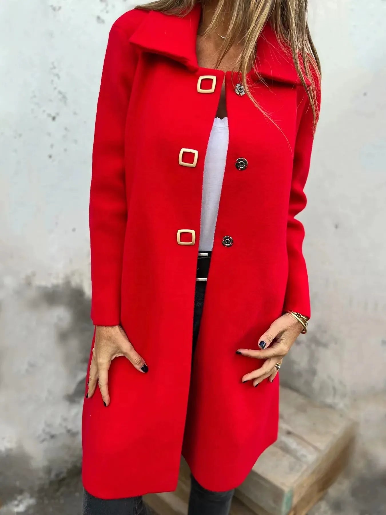 Women’s Wool Coat – Tailored Fit – Mid-Length – Single-Breasted with Wide Lapel