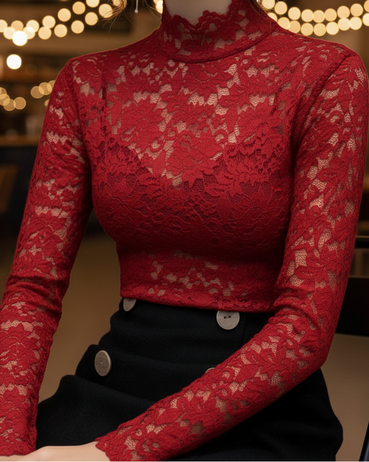 Isabelle | Floral Lace High Neck Blouse - Lumina For Romantic Style