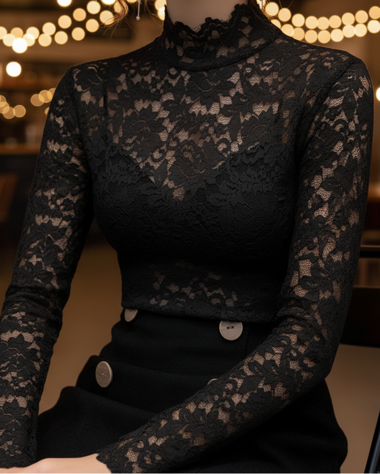 Isabelle | Floral Lace High Neck Blouse - Lumina For Romantic Style