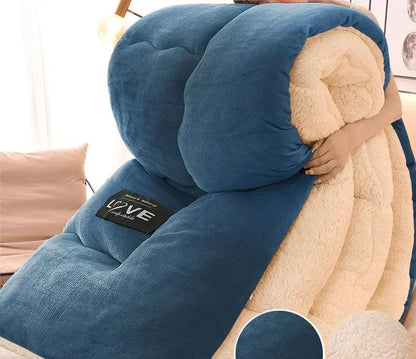 Lux Winter Blanket With Double Flannel Fleece And Wool Blue NALANI