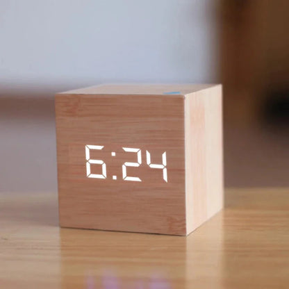 Compact LED Digital Alarm Clock With Temperature Night Mode Wood & White NALANI