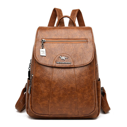 Leather Women Backpack Durable Elegant Daypack For Travel Brown NALANI