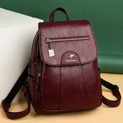 Leather Women Backpack Durable Elegant Daypack For Travel Bordeaux red NALANI