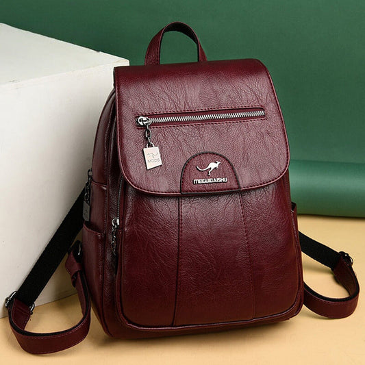 Leather Women Backpack Durable Elegant Daypack For Travel Bordeaux red NALANI