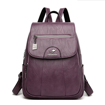 Leather Women Backpack Durable Elegant Daypack For Travel Purple NALANI