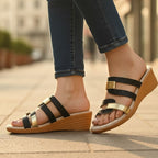 Sandali con zeppa metallizzati Lunari con cinturini, punta aperta e plantare confortevole
