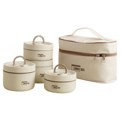 Multi Layer Insulated Lunch Box With Free Carry Bag White 2x Small + 2x Large NALANI