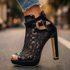 Luniva Lace Panel Platform Heels With Openwork Detailing
