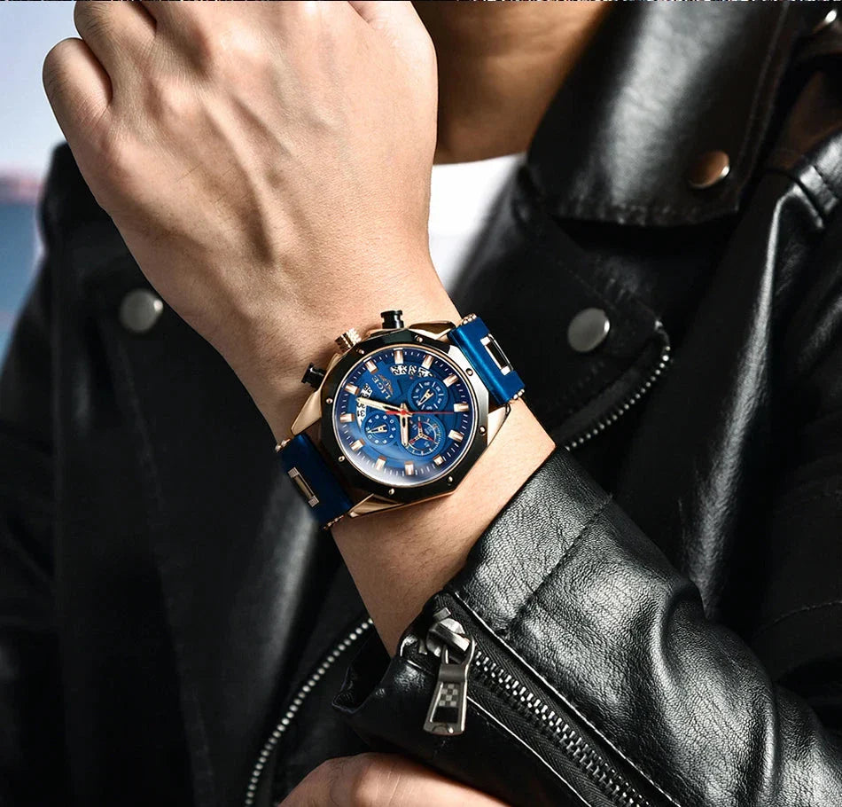 Men's Chronograph Watch Classic Stainless Steel Band Dial NALANI