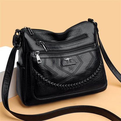 Vegan Leather Crossbody Bag With Secure Zipper Pockets Black NALANI