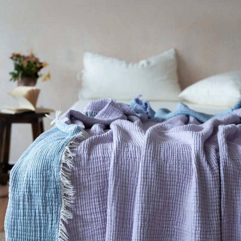 Tassel Cotton Blanket for Cozy Bed and Sofa Comfort Blue Purple NaLani