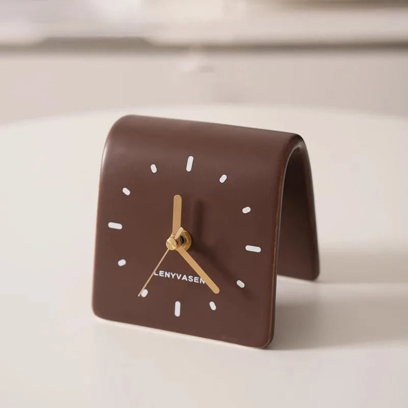 Handcrafted Ceramic Desk Clock For Modern Minimalist Decor Matte brown NALANI