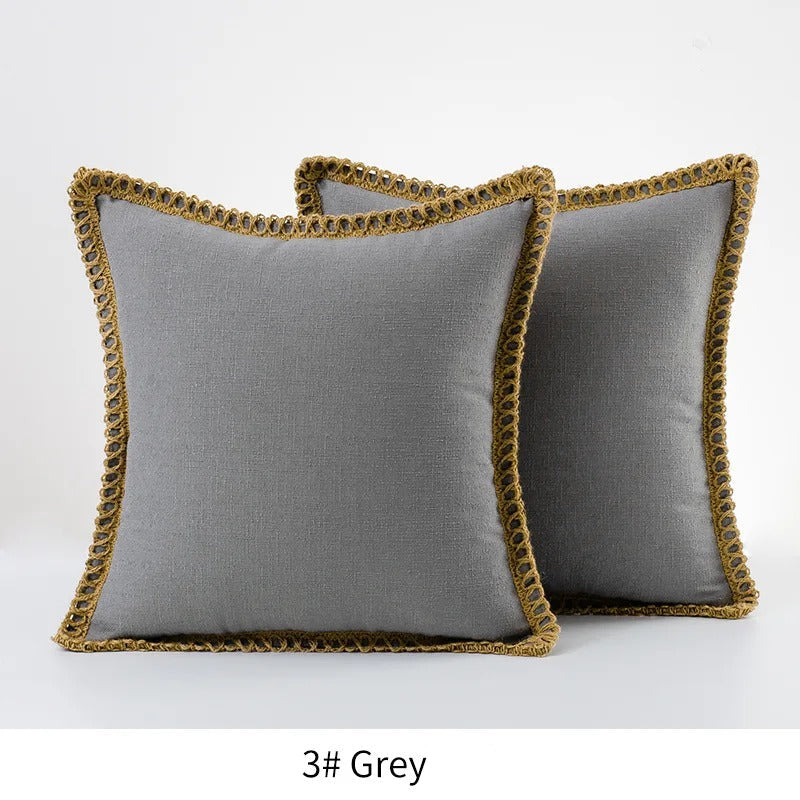 Farmhouse Gray Red Pillow Cover With Tailored Edges Grey NALANI