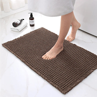 Non Slip Plush Bath Mat With Waffle Design Absorbent Brown NALANI