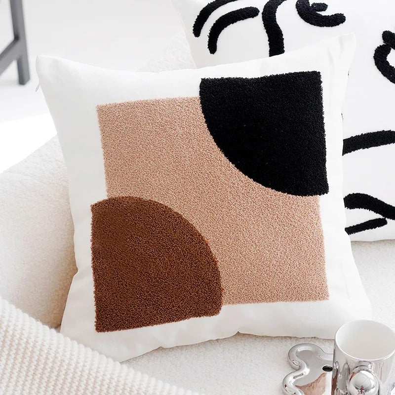 Vintage Patchwork Pillow Cover Cream Brown Eco Friendly D 45x45cm NALANI