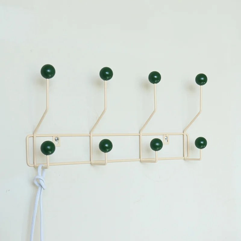 Wrought Iron Wall Rack With Solid Wood Ball Hooks Organizer 8-green NALANI