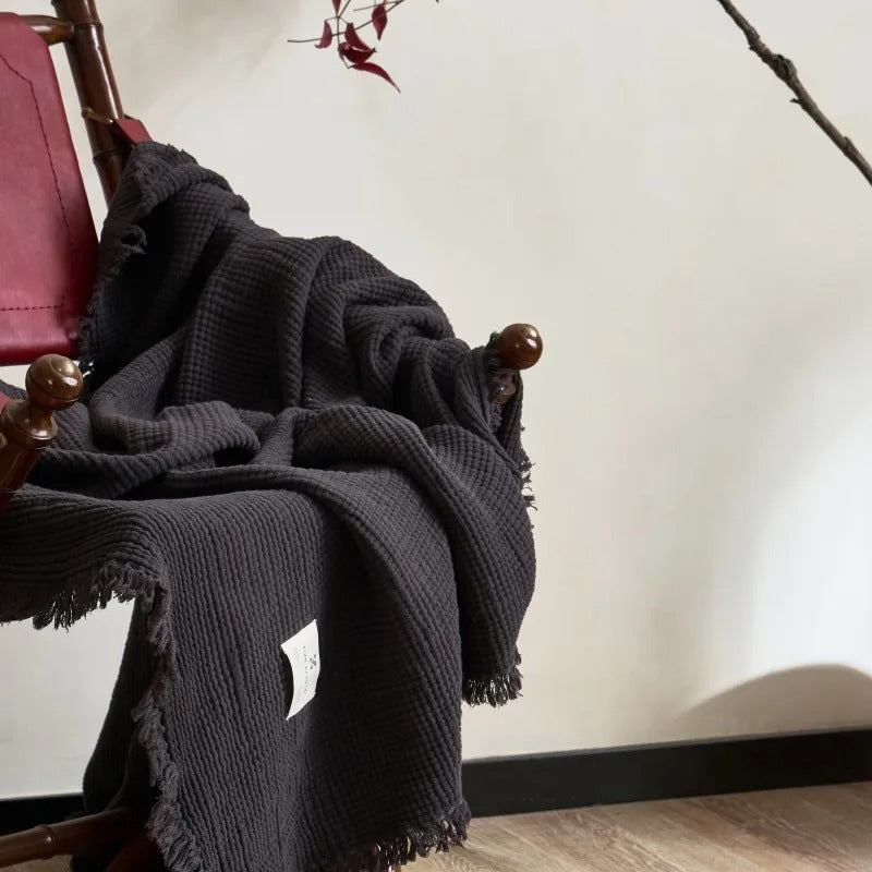 Tassel Cotton Blanket for Cozy Bed and Sofa Comfort Dull Grey NaLani
