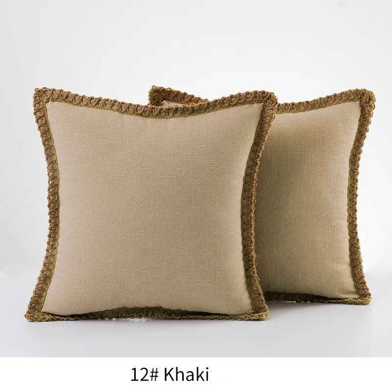 Farmhouse Gray Red Pillow Cover With Tailored Edges Khaki NALANI