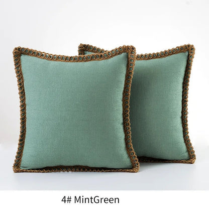 Farmhouse Gray Red Pillow Cover With Tailored Edges Green NALANI