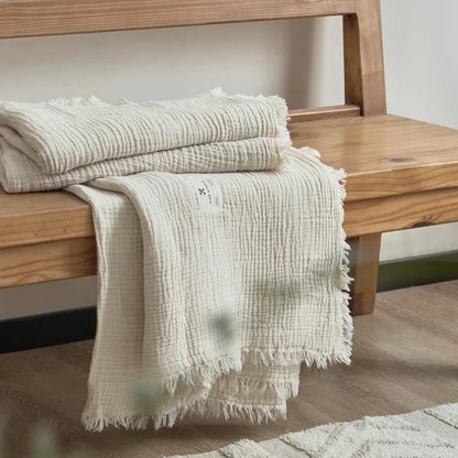 Tassel Cotton Blanket for Cozy Bed and Sofa Comfort White NaLani