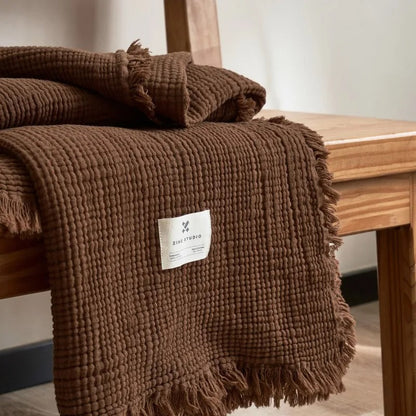 Tassel Cotton Blanket for Cozy Bed and Sofa Comfort Brown NaLani