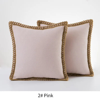 Farmhouse Gray Red Pillow Cover With Tailored Edges Pink NALANI