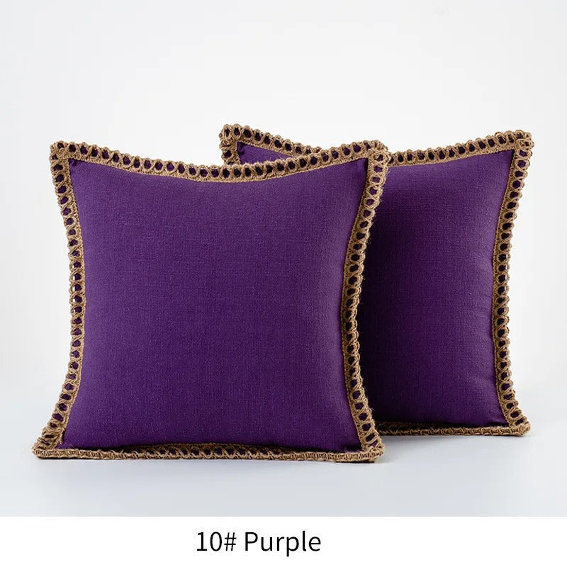 Farmhouse Gray Red Pillow Cover With Tailored Edges Purple NALANI