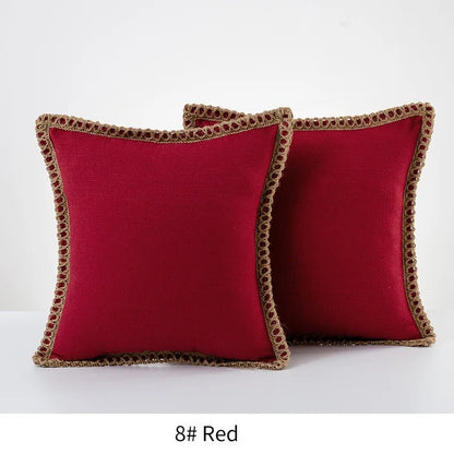 Farmhouse Gray Red Pillow Cover With Tailored Edges Red NALANI