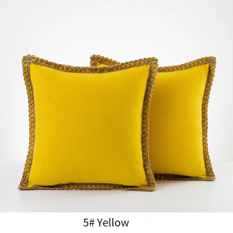 Farmhouse Gray Red Pillow Cover With Tailored Edges Yellow NALANI