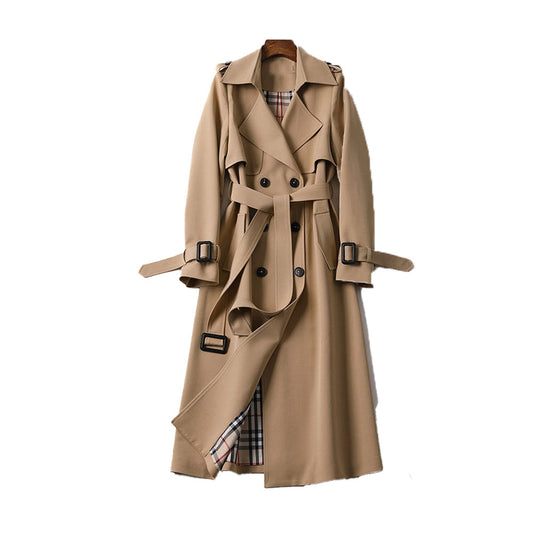 Elegant Womens Trench Coat With Double Button Front Placket