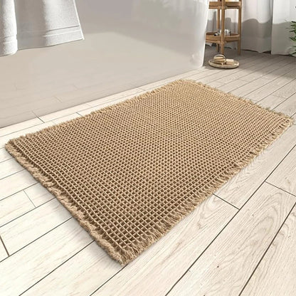 Non Slip Plush Bath Mat With Waffle Design Absorbent NALANI