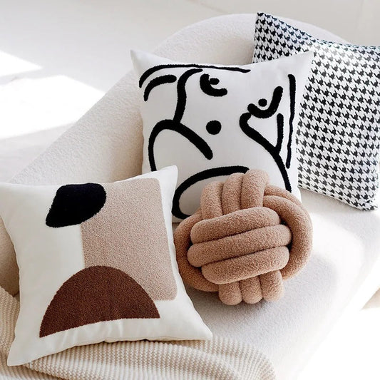 Vintage Patchwork Pillow Cover Cream Brown Eco Friendly NALANI