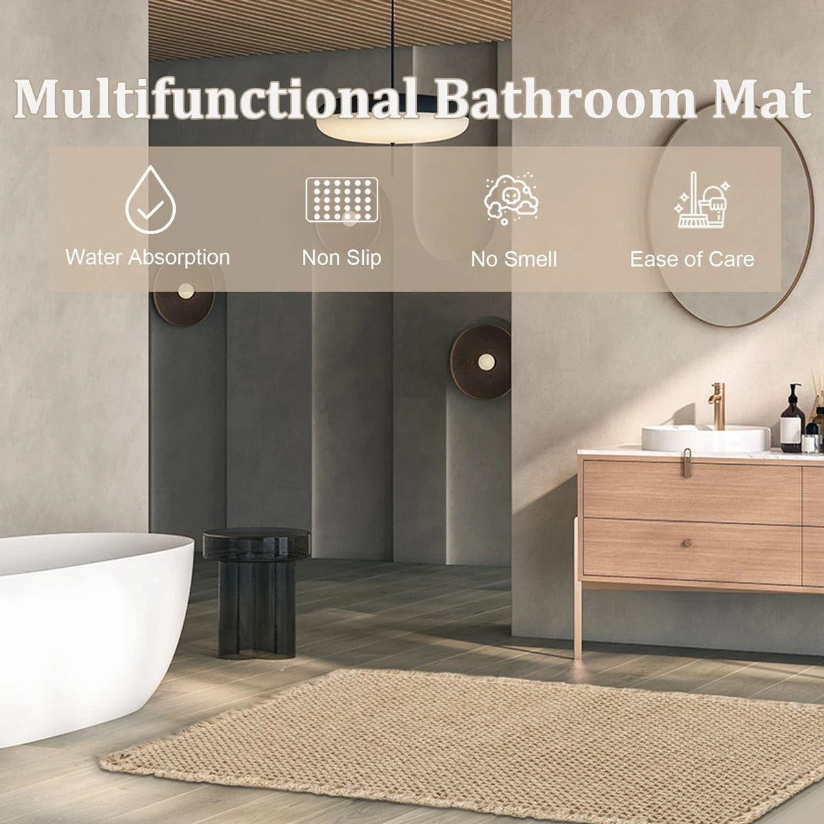 Non Slip Plush Bath Mat With Waffle Design Absorbent NALANI