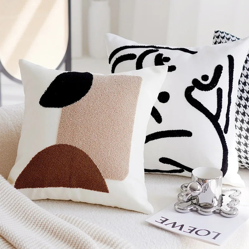 Vintage Patchwork Pillow Cover Cream Brown Eco Friendly NALANI