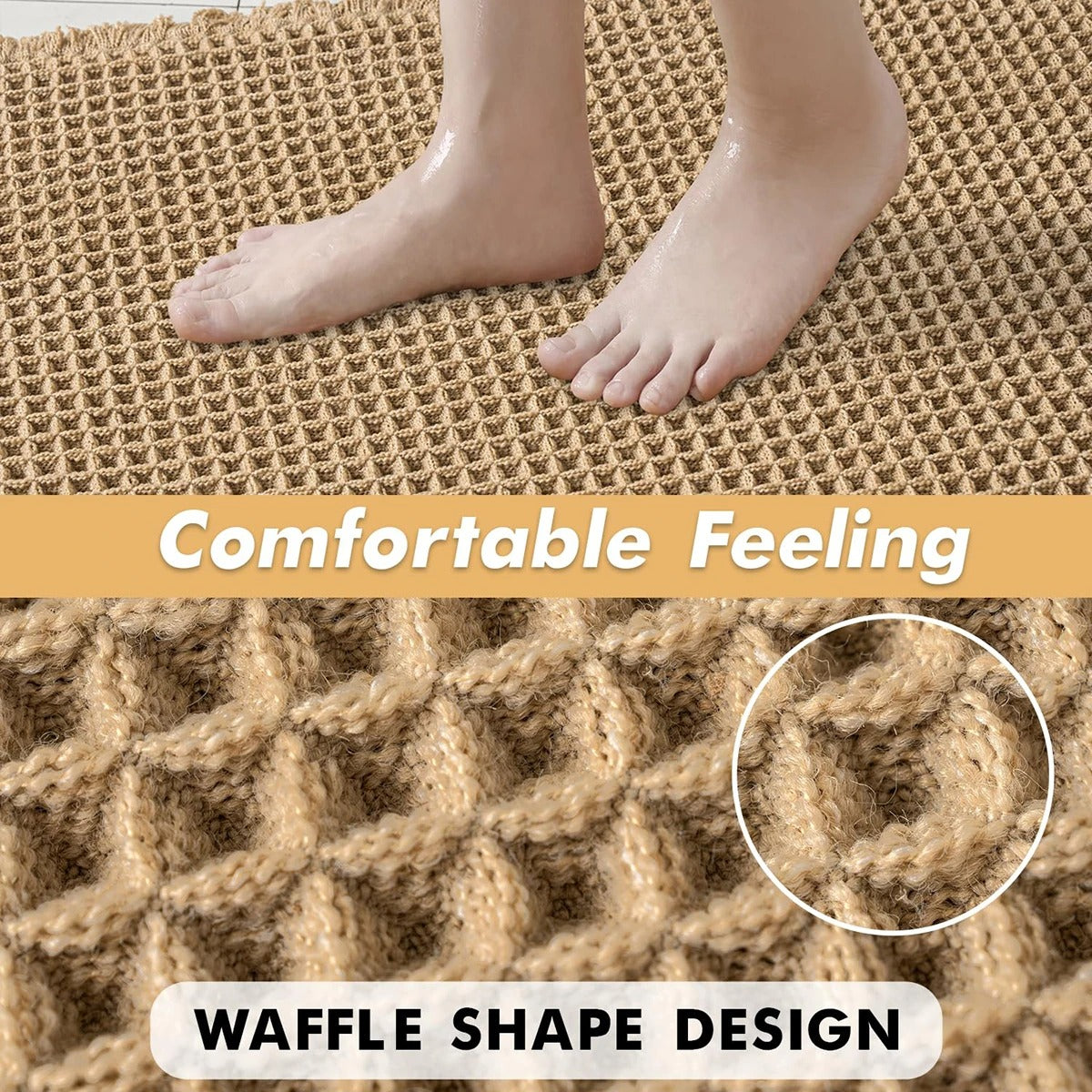 Non Slip Plush Bath Mat With Waffle Design Absorbent NALANI