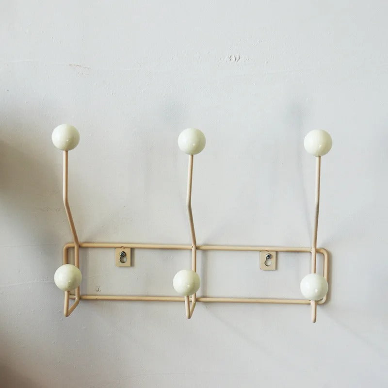 Wrought Iron Wall Rack With Solid Wood Ball Hooks Organizer NALANI