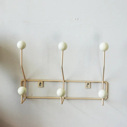 Wrought Iron Wall Rack With Solid Wood Ball Hooks Organizer NALANI