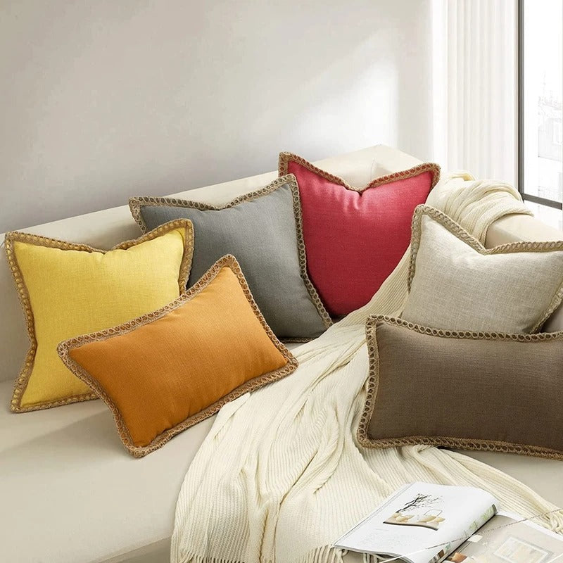 Farmhouse Gray Red Pillow Cover With Tailored Edges NALANI
