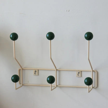 Wrought Iron Wall Rack With Solid Wood Ball Hooks Organizer 6-green NALANI