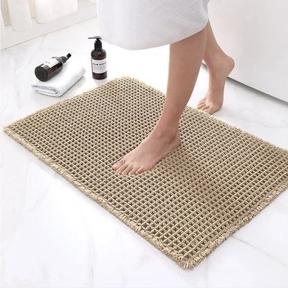 Non Slip Plush Bath Mat With Waffle Design Absorbent Khaki NALANI