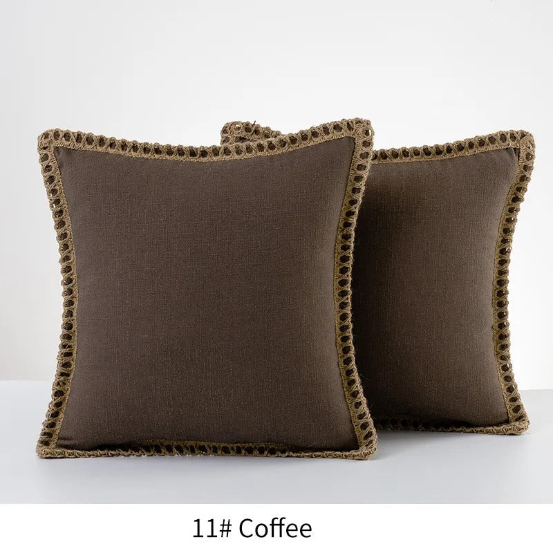 Farmhouse Gray Red Pillow Cover With Tailored Edges Coffee NALANI