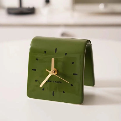 Handcrafted Ceramic Desk Clock For Modern Minimalist Decor Olive green NALANI