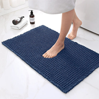 Non Slip Plush Bath Mat With Waffle Design Absorbent Blue NALANI