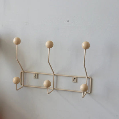 Wrought Iron Wall Rack With Solid Wood Ball Hooks Organizer 6-creamy NALANI