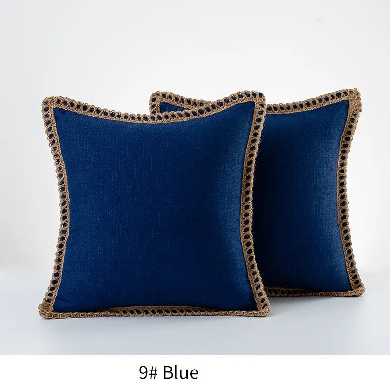 Farmhouse Gray Red Pillow Cover With Tailored Edges Blue NALANI