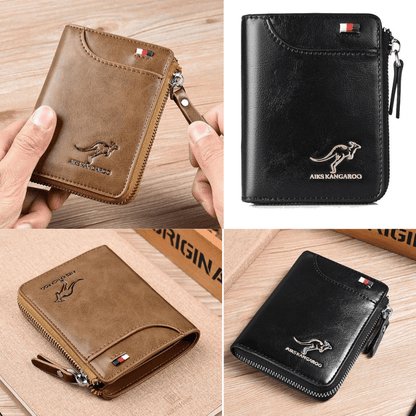 Leather RFID Protected Zipper Wallet for Men Waterproof 1 Khaki 1 Black NALANI