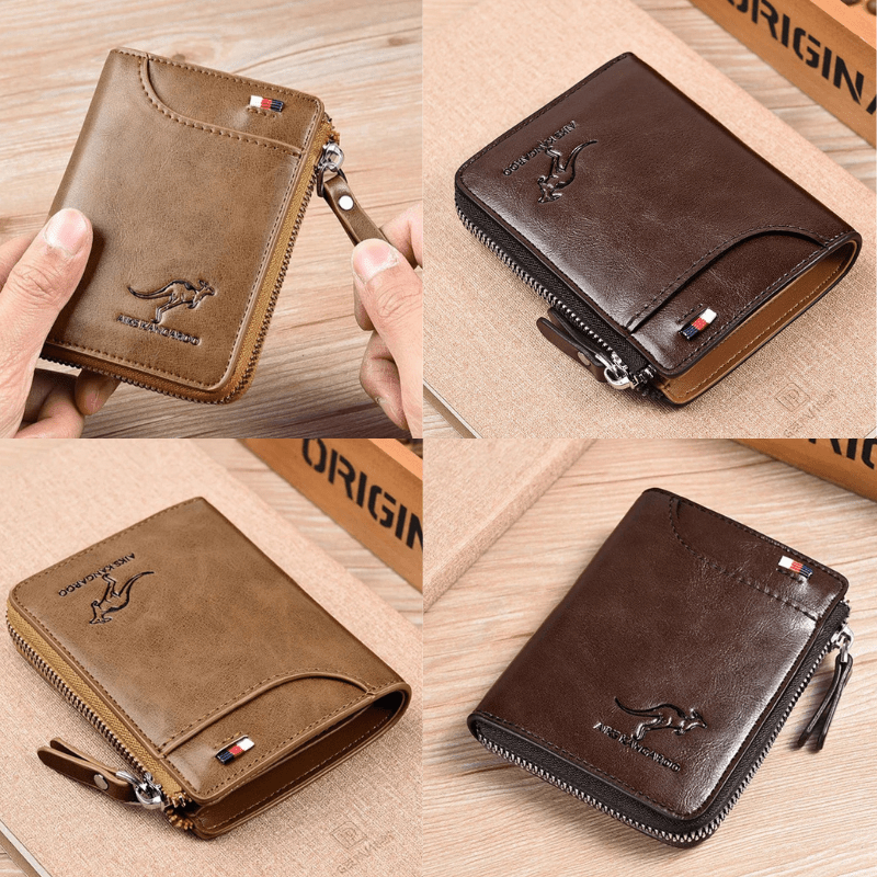 Leather RFID Protected Zipper Wallet for Men Waterproof 1 Khaki 1 Coffe NALANI