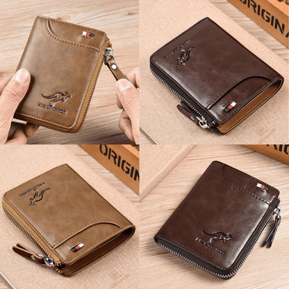 Leather RFID Protected Zipper Wallet for Men Waterproof 1 Khaki 1 Coffe NALANI