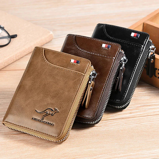 Leather RFID Protected Zipper Wallet for Men Waterproof NALANI